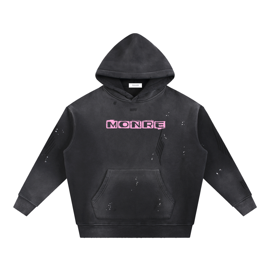 Monre Vintage Washed Frayed Fleece Hoodie First Edition Collection
