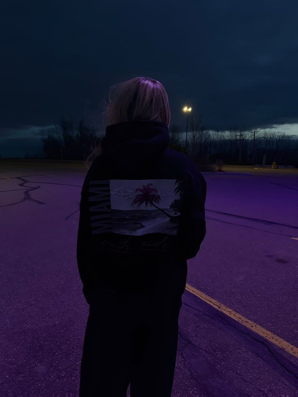 Monre Oversize Fleeced Hoodie/ pink palm tree